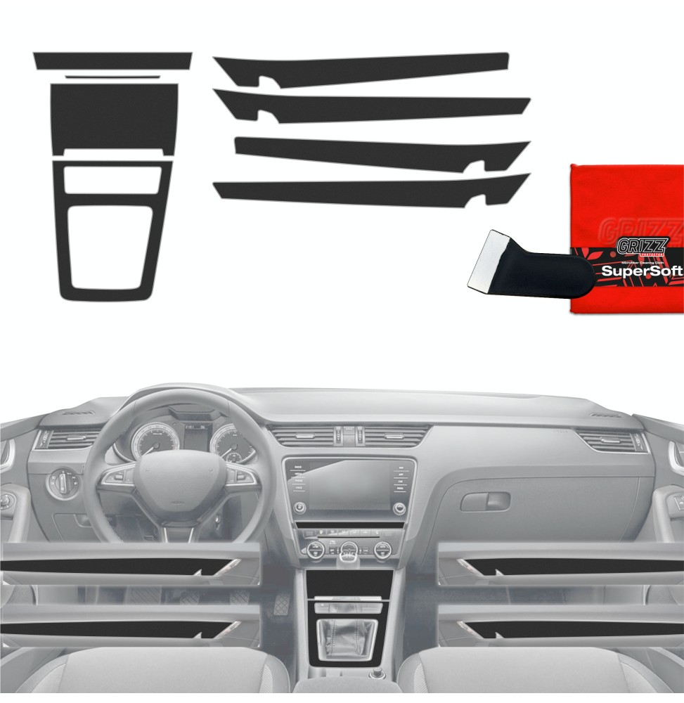 Folia do wnętrza Skoda Octavia 3 (2017-2020) GRIZZ 8w1 Czarna Antyodciskowa