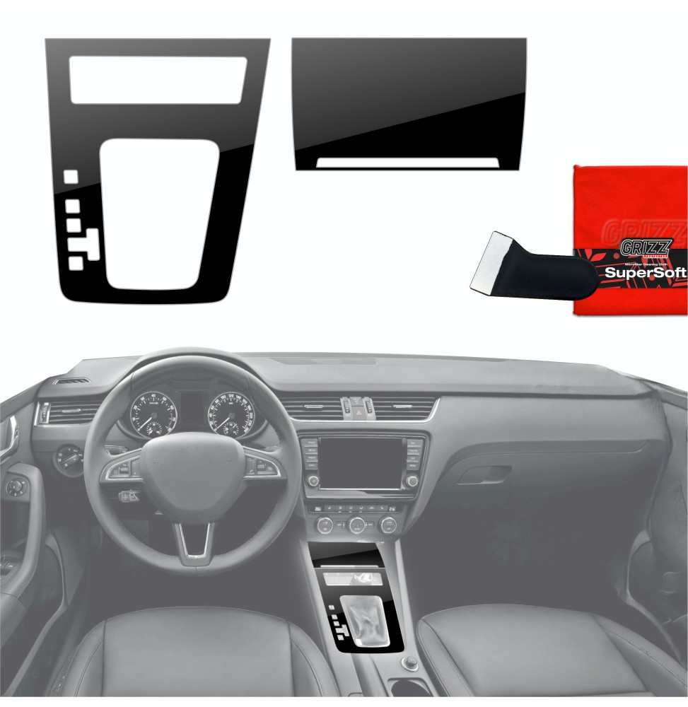 Folia do wnętrza Skoda Octavia 3 DSG (2017-2020) GRIZZ 2w1 Czarna Połyskująca