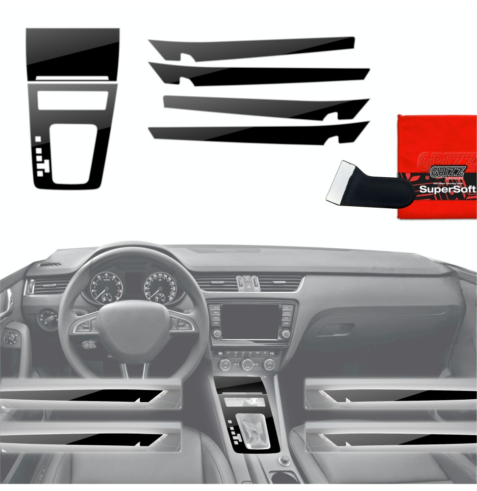 Folia do wnętrza Skoda Octavia 3 DSG (2017-2020) GRIZZ 6w1 Czarna Połyskująca