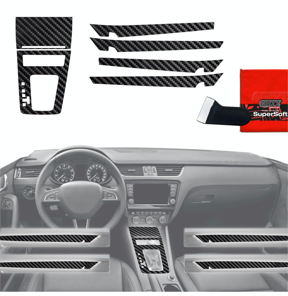 Folia do wnętrza Skoda Octavia 3 DSG (2017-2020) GRIZZ 6w1 Karbonowa Połyskująca