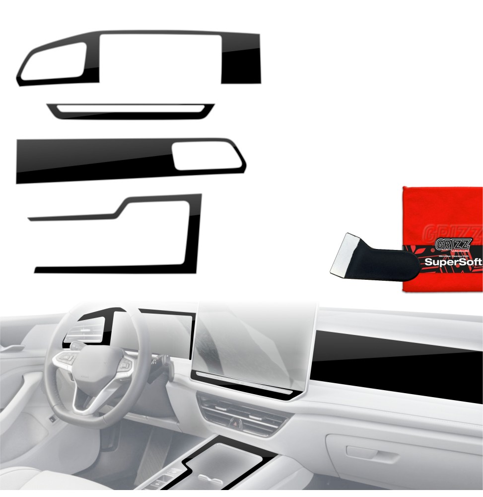 Folia do wnętrza Volkswagen Passat B9 12,9" (2024-2026) GRIZZ 4w1 Czarna Połyskująca