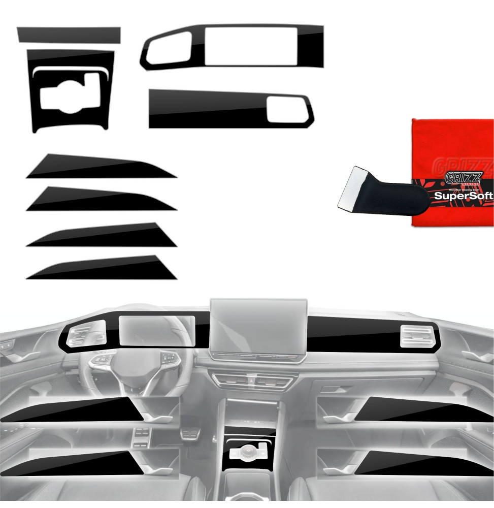 Folia do wnętrza Volkswagen Tiguan 3 (2024-2026) GRIZZ 8w1 Czarna Połyskująca