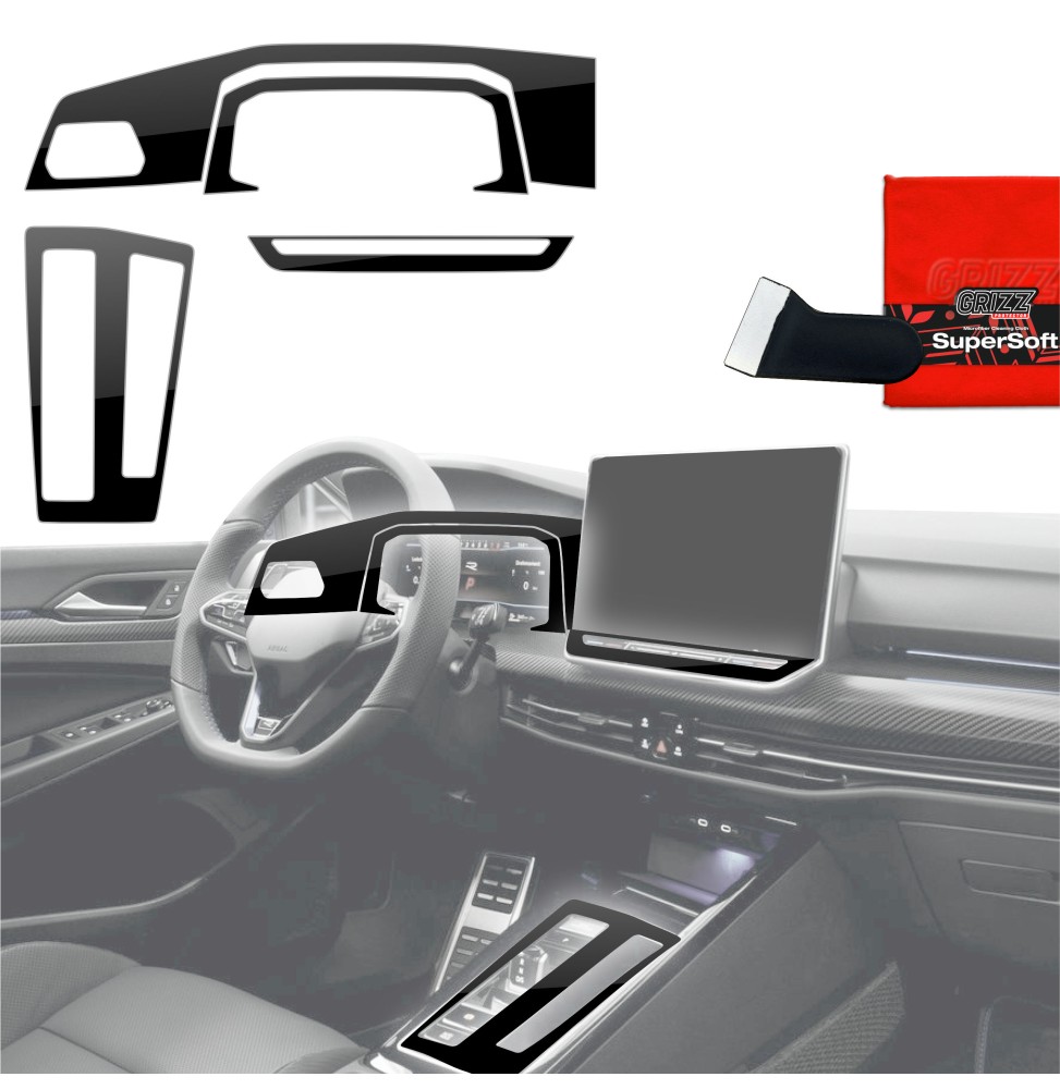 Folia do wnętrza Volkswagen Golf 8 (2024-2026) GRIZZ 4w1 Czarna Połyskująca