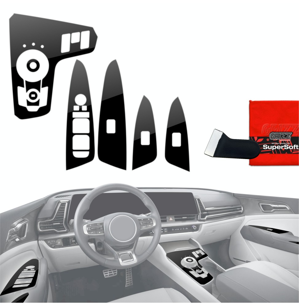 Folia do wnętrza Kia Sportage 5 (2021-2024) GRIZZ 9w1 Czarna Połyskująca