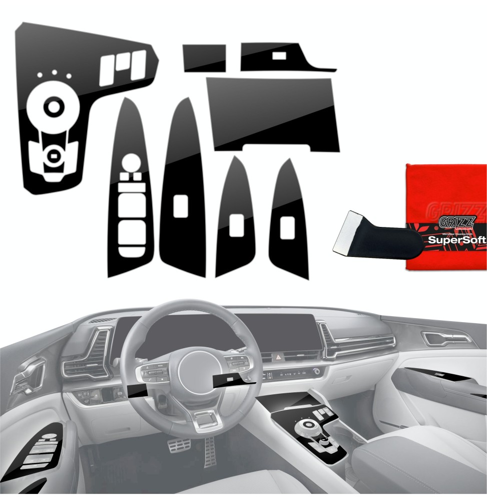 Folia do wnętrza Kia Sportage 5 (2021-2024) GRIZZ 12w1 Czarna Połyskująca
