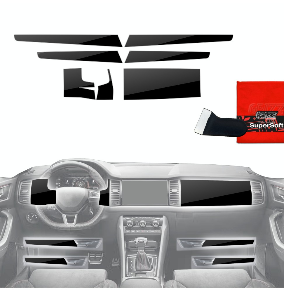 Folia do wnętrza Skoda Kodiaq (2016-2023) GRIZZ 7w1 Czarna Połyskująca