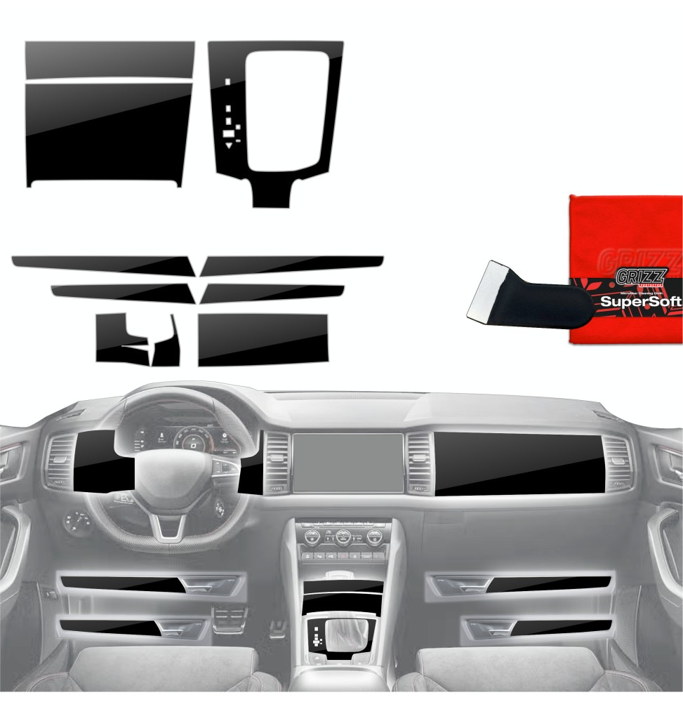 Folia do wnętrza Skoda Kodiaq (2016-2023) GRIZZ 10w1 Czarna Połyskująca