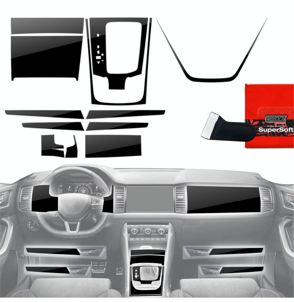 Folia do wnętrza Skoda Kodiaq (2016-2023) GRIZZ 12w1 Czarna Połyskująca