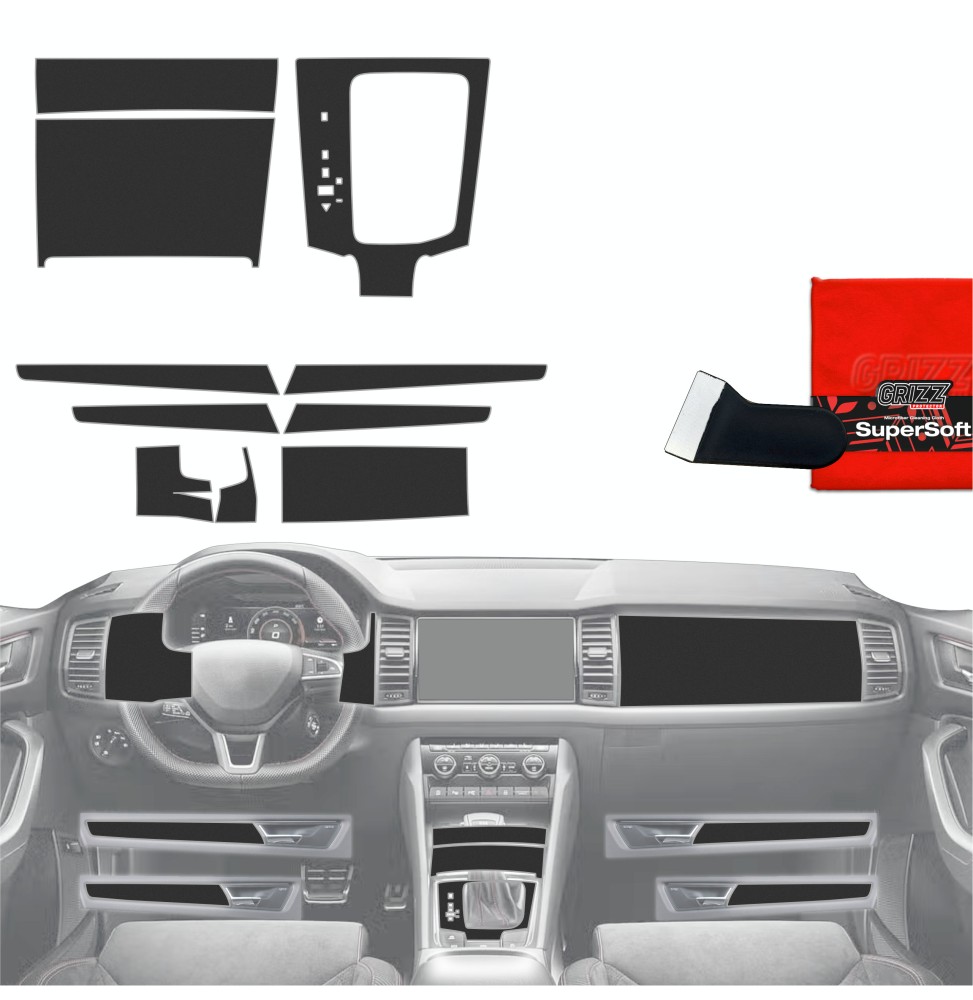 Folia do wnętrza Skoda Kodiaq (2016-2023) GRIZZ 10w1 Czarna Antyodciskowa