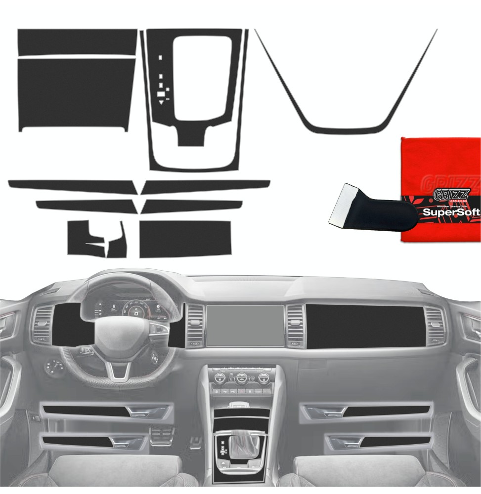 Folia do wnętrza Skoda Kodiaq (2016-2023) GRIZZ 12w1 Czarna Antyodciskowa