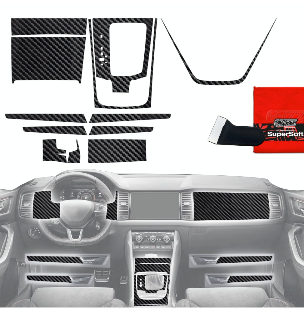 Folia do wnętrza Skoda Kodiaq (2016-2023) GRIZZ 12w1 Karbonowa Połyskująca