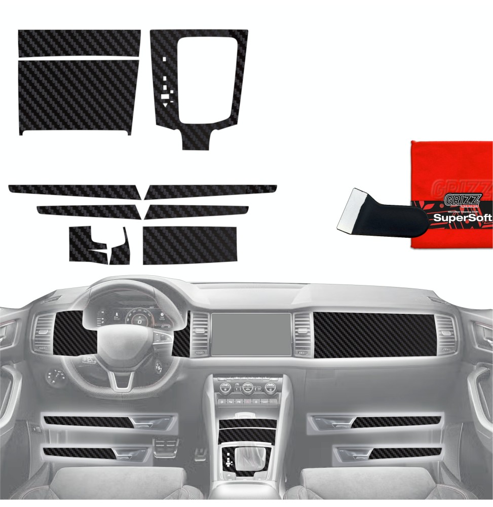 Folia do wnętrza Skoda Kodiaq (2016-2023) GRIZZ 10w1 Karbonowa Antyodciskowa