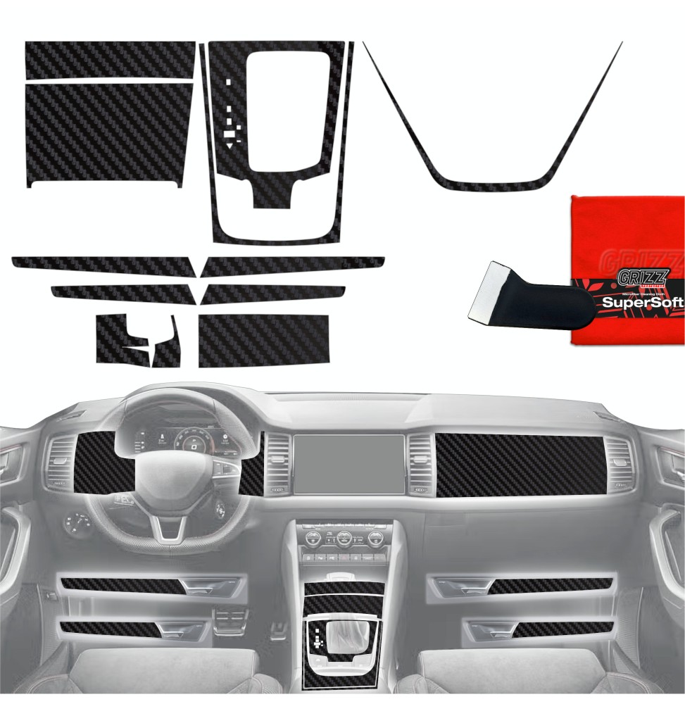 Folia do wnętrza Skoda Kodiaq (2016-2023) GRIZZ 12w1 Karbonowa Antyodciskowa