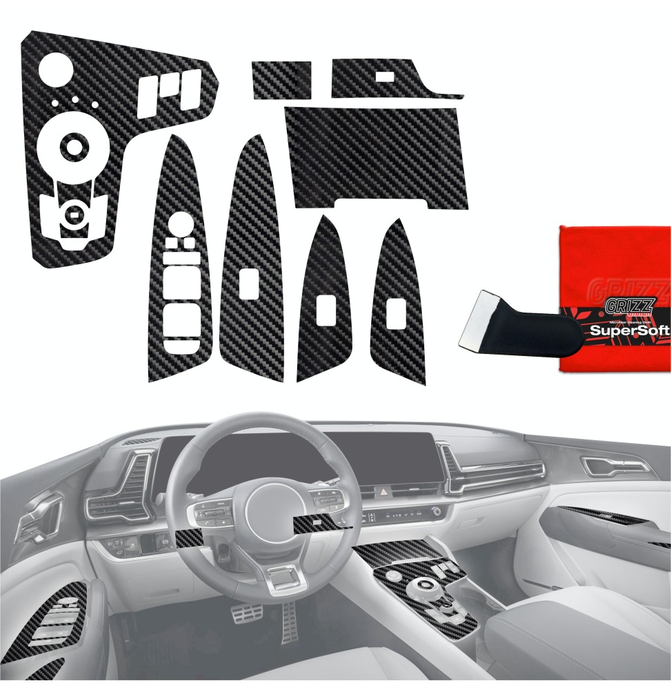 Folia do wnętrza Kia Sportage 5 Keyless (2021-2024) GRIZZ 12w1 Karbonowa Połyskująca