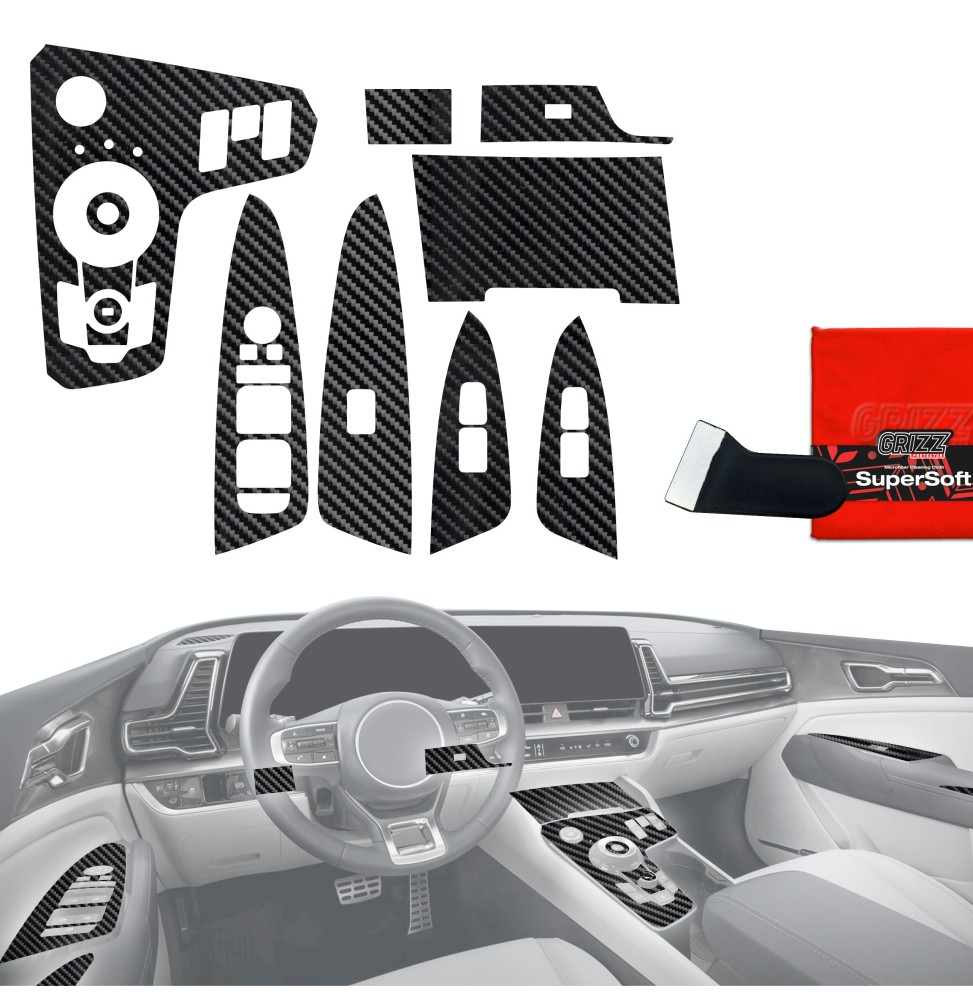 Folia do wnętrza Kia Sportage 5 Keyless Podgrzewane siedzenia (2021-2024) GRIZZ 12w1 Karbonowa Połyskująca