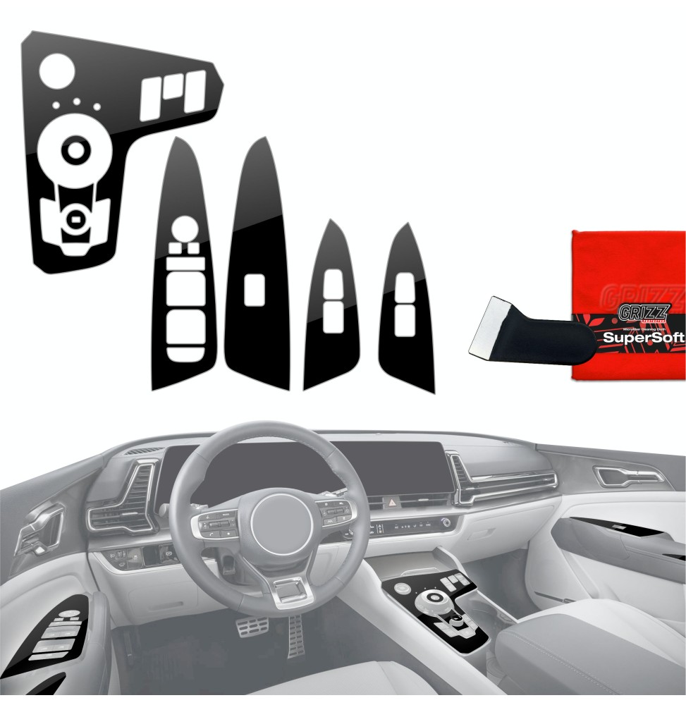 Folia do wnętrza Kia Sportage 5 Keyless Podgrzewane siedzenia (2021-2024) GRIZZ 9w1 Czarna Połyskująca