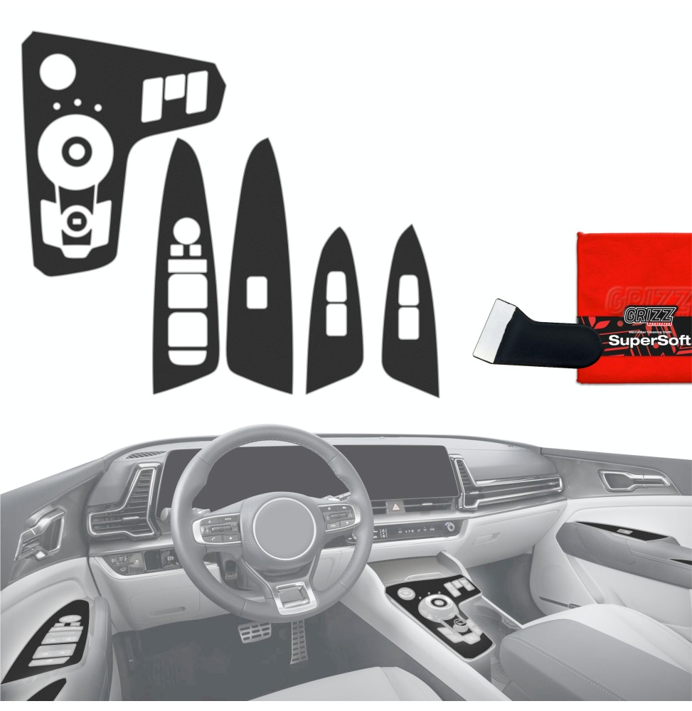 Folia do wnętrza Kia Sportage 5 Keyless Podgrzewane siedzenia (2021-2024) GRIZZ 9w1 Czarna Antyodciskowa