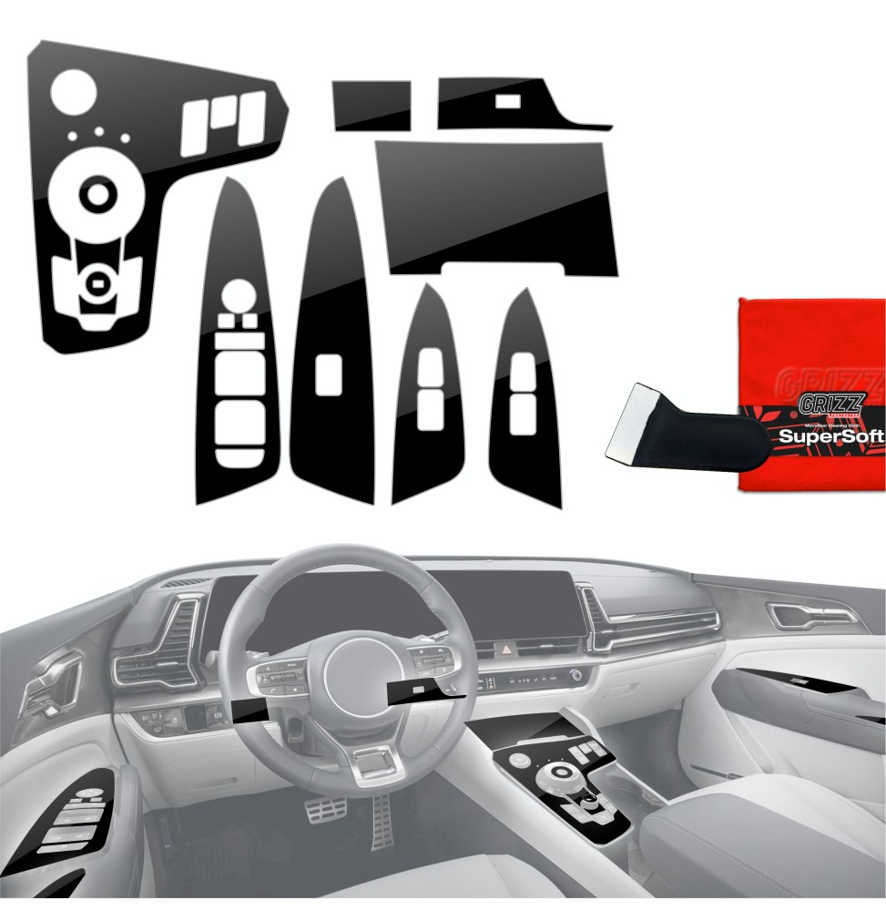 Folia do wnętrza Kia Sportage 5 Keyless Podgrzewane siedzenia (2021-2024) GRIZZ 12w1 Czarna Połyskująca