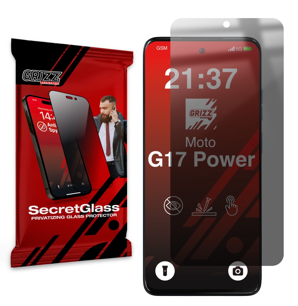 Sekretne szkło hybrydowe do Motorola Moto G17 Power prywatyzujące Grizz SecretGlass
