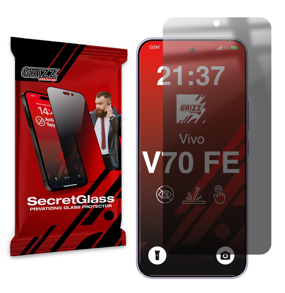 Sekretne szkło hybrydowe do Vivo V70 FE prywatyzujące Grizz SecretGlass