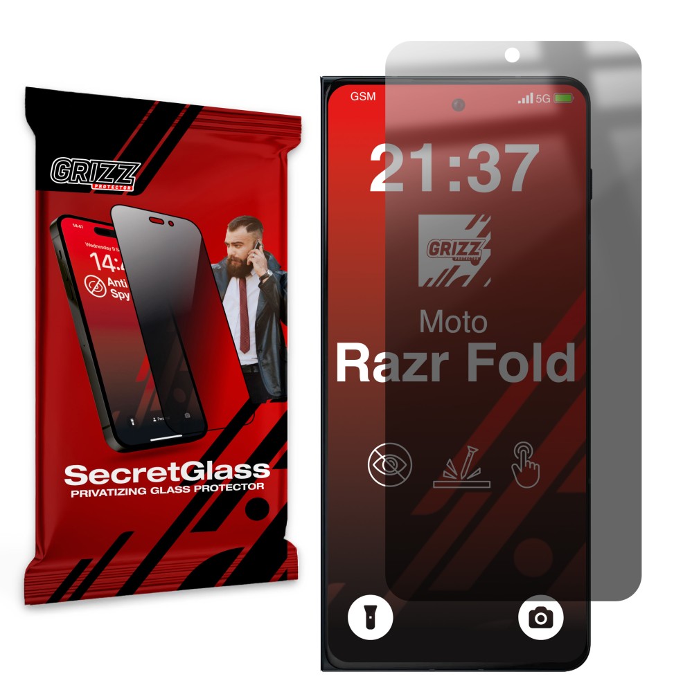 Sekretne szkło hybrydowe do Motorola Razr Fold prywatyzujące Grizz SecretGlass