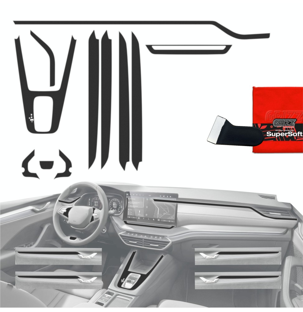 Folia do wnętrza Skoda Octavia 4 10" Facelift (2024-2026) GRIZZ 11w1 Czarna Antyodciskowa