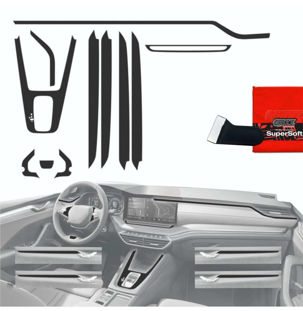 Folia do wnętrza Skoda Octavia 4 13" Facelift (2024-2026) GRIZZ 11w1 Czarna Antyodciskowa