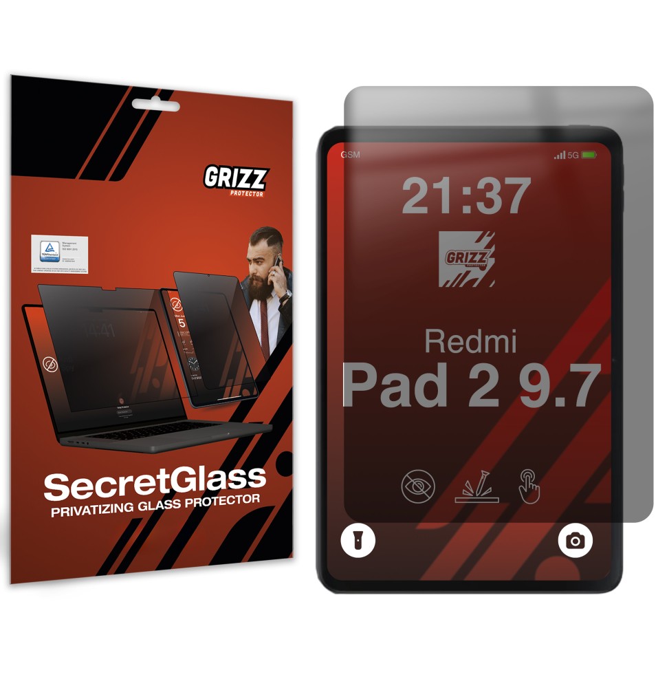 Sekretne szkło hybrydowe do Xiaomi Redmi Pad 2 9.7 prywatyzujące Grizz SecretGlass