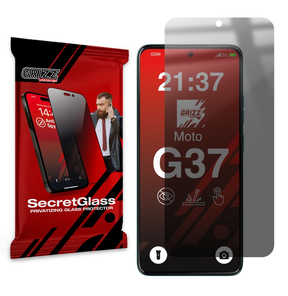 Sekretne szkło hybrydowe do Motorola Moto G37 prywatyzujące Grizz SecretGlass