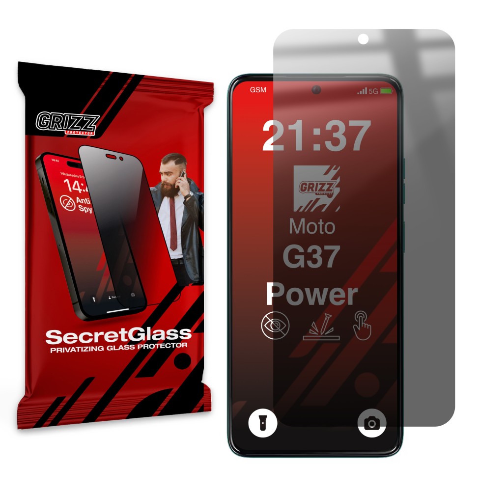 Sekretne szkło hybrydowe do Motorola Moto G37 Power prywatyzujące Grizz SecretGlass
