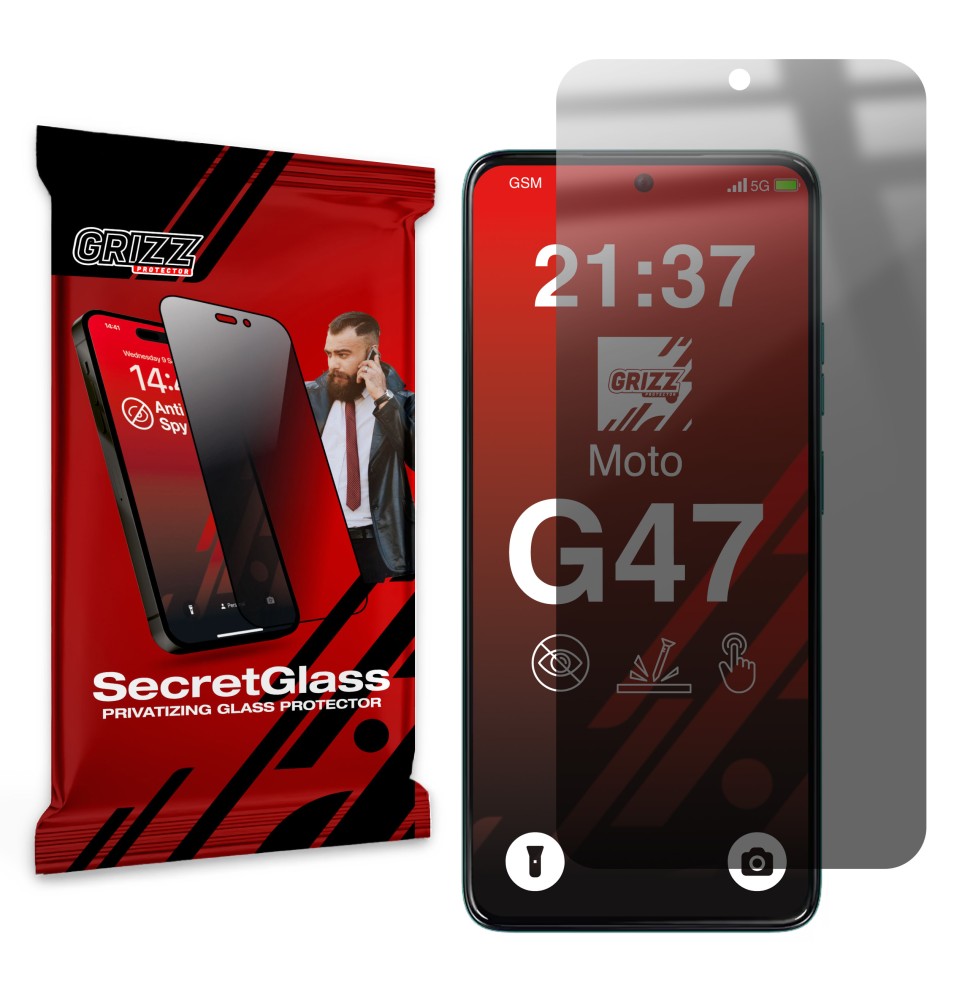 Sekretne szkło hybrydowe do Motorola Moto G47 prywatyzujące Grizz SecretGlass