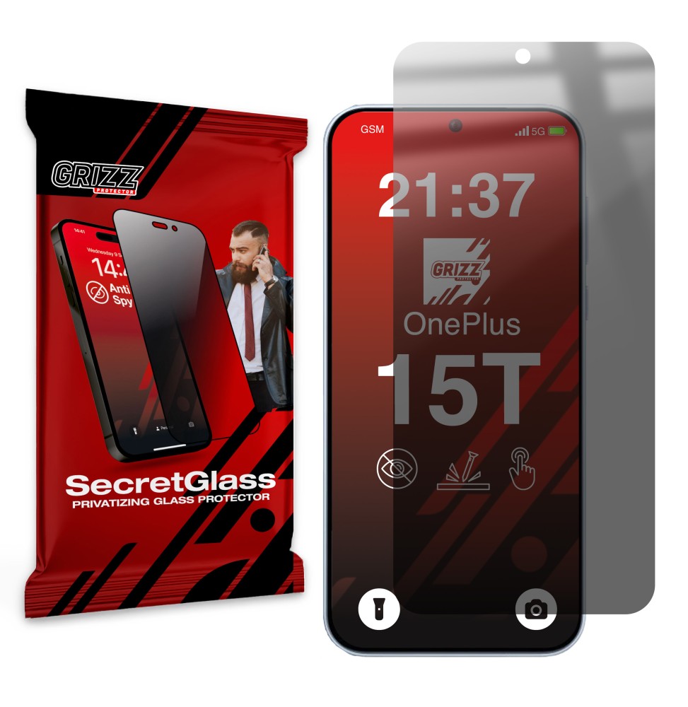 Sekretne szkło hybrydowe do OnePlus 15T prywatyzujące Grizz SecretGlass