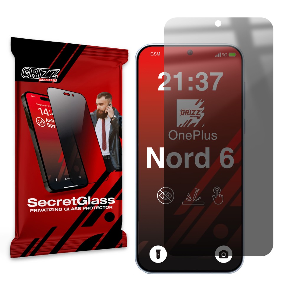 Sekretne szkło hybrydowe do OnePlus Nord 6 prywatyzujące Grizz SecretGlass