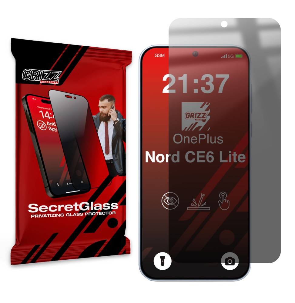 Sekretne szkło hybrydowe do OnePlus Nord CE6 Lite prywatyzujące Grizz SecretGlass