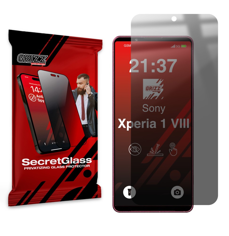 Sekretne szkło hybrydowe do Sony Xperia 1 VIII prywatyzujące Grizz SecretGlass