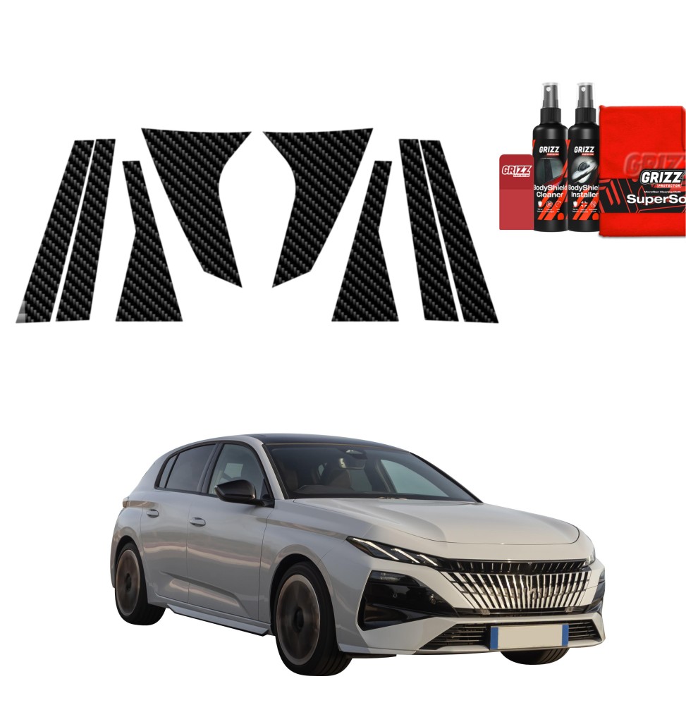 8w1 Folia karbonowa na słupki do Peugeot 308 GT Hatchback (2026)