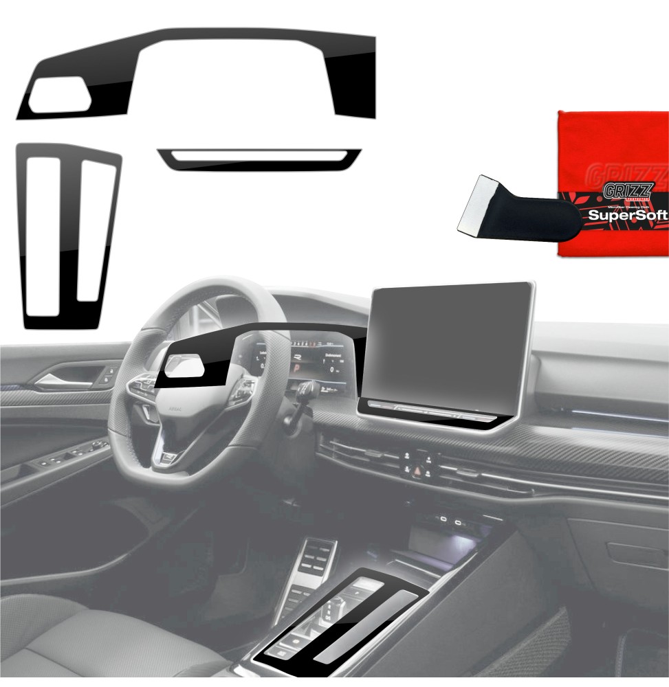 Folia do wnętrza Volkswagen Golf 8 (2024-2026) GRIZZ 3w1 Czarna Połyskująca