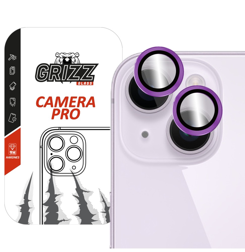 Szkło na aparat z ramką Grizz do Apple iPhone 14 Plus Purple