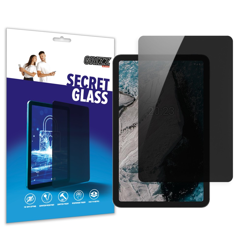 Sekretne szkło hybrydowe do Nokia T21 prywatyzujące Grizz SecretGlass