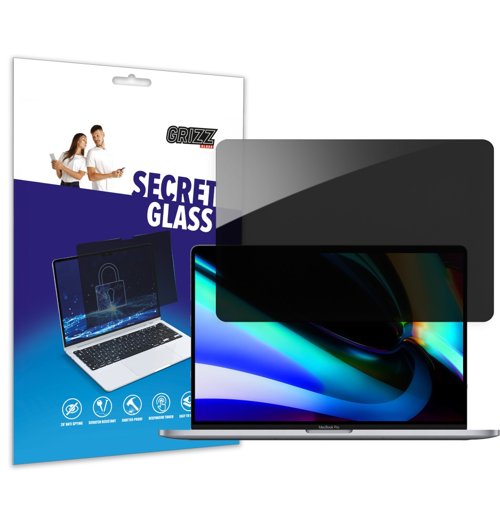 Sekretne szkło hybrydowe do Apple MacBook Pro 15" 2019 prywatyzujące Grizz SecretGlass