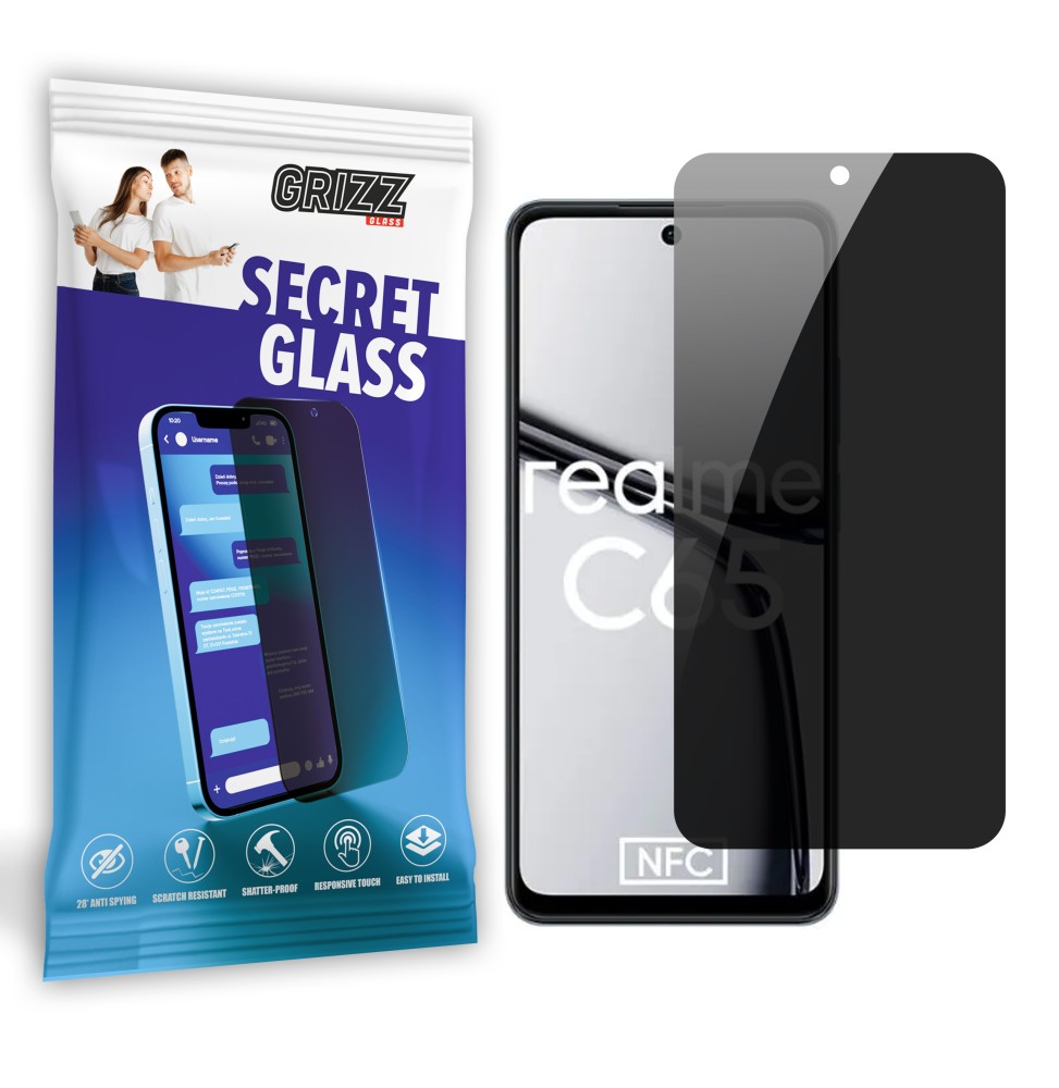 Sekretne szkło hybrydowe do Realme C65 prywatyzujące Grizz SecretGlass