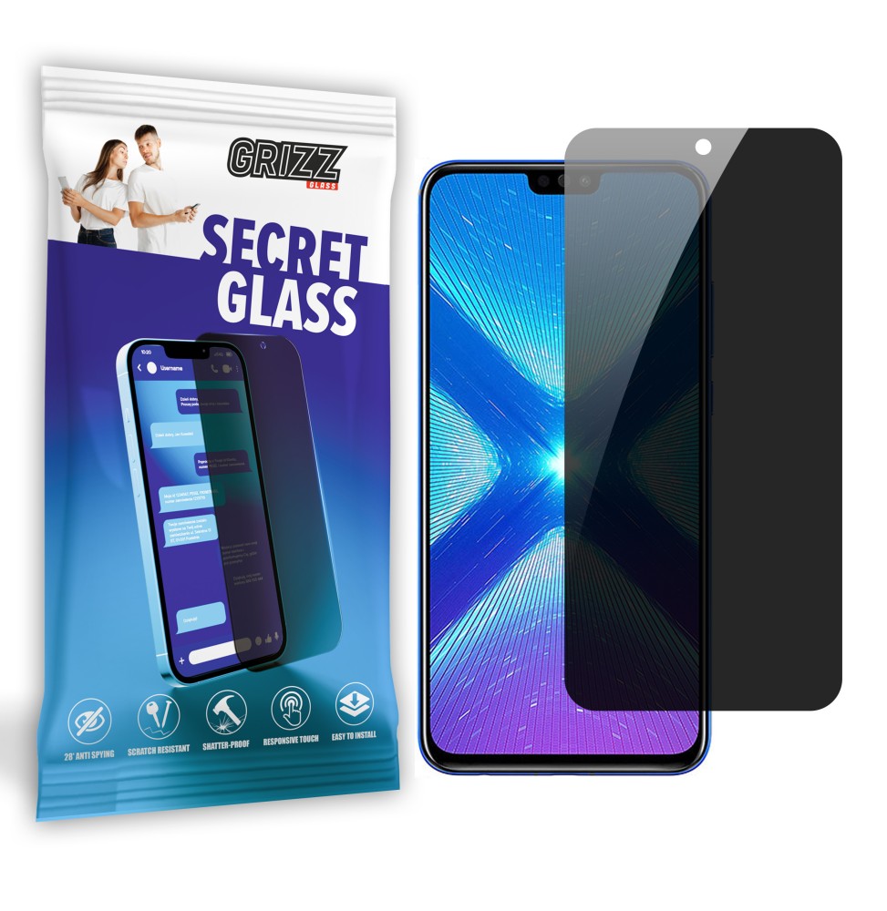 Sekretne szkło hybrydowe do Honor 8x prywatyzujące Grizz SecretGlass