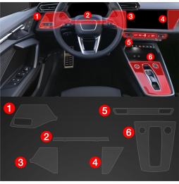 6w1 Grizz folia ochronna do wnętrza Audi A3 8Y (2020-2024) Błyszcząca PianoSkin