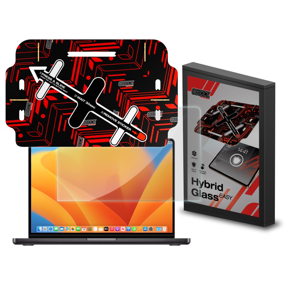 Szkło hybrydowe z aplikatorem do Apple MacBook Pro 14" M2 Pro 2023 Grizz Easy