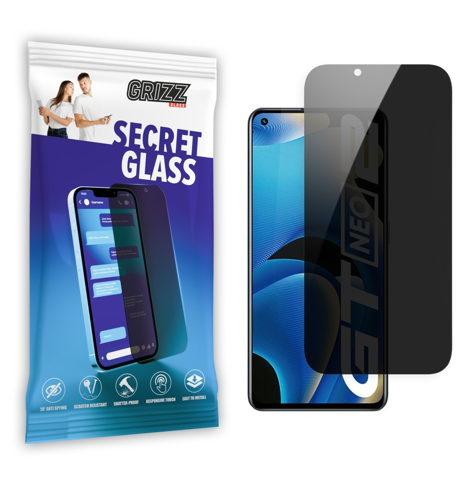 Sekretne szkło hybrydowe do Realme GT Neo 2 prywatyzujące Grizz SecretGlass