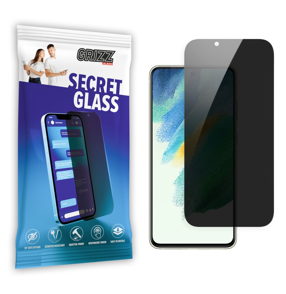 Sekretne szkło hybrydowe do Samsung Galaxy S21 FE prywatyzujące Grizz SecretGlass