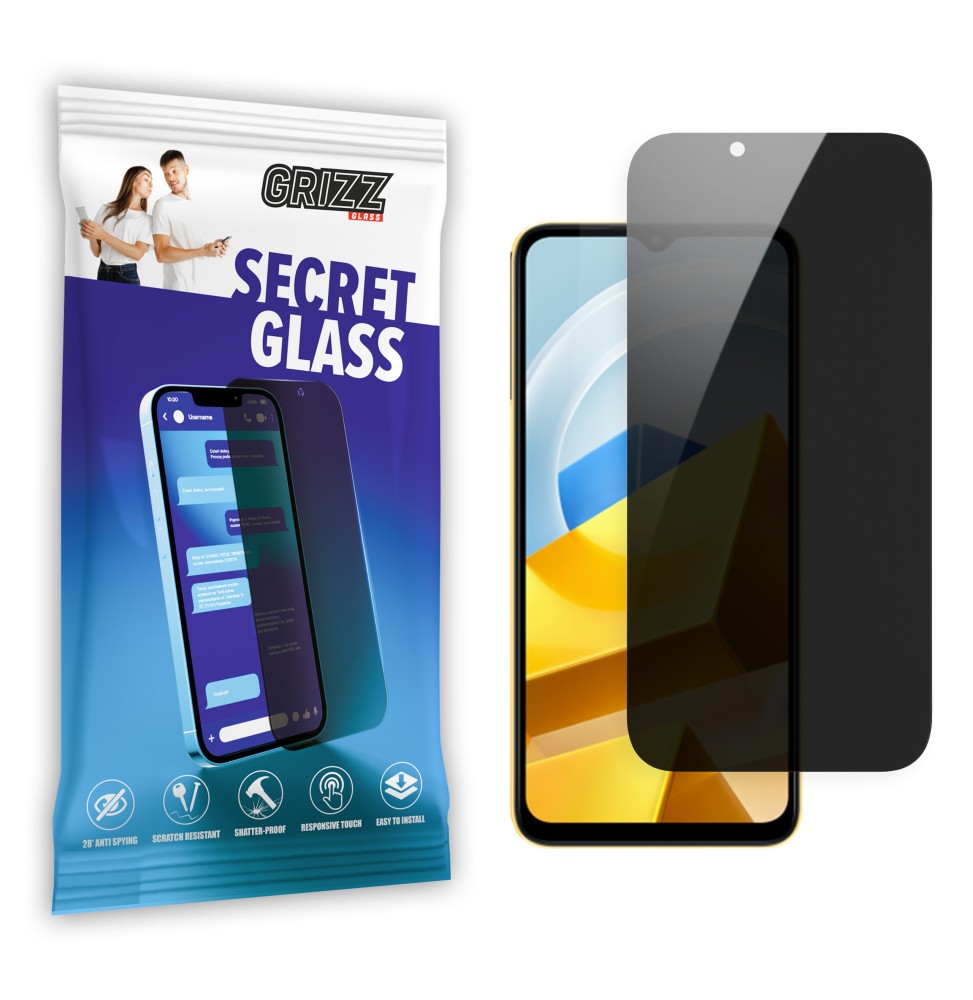 Sekretne szkło hybrydowe do Xiaomi POCO M5 prywatyzujące Grizz SecretGlass