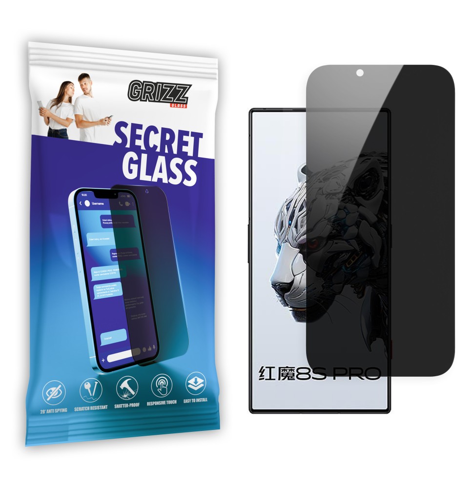 Sekretne szkło hybrydowe do Nubia Red Magic 8S Pro prywatyzujące Grizz SecretGlass