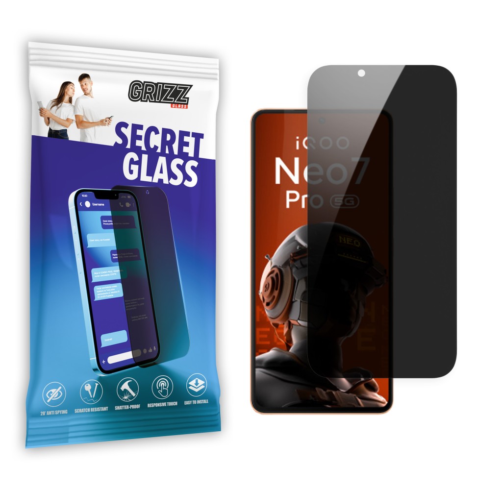 Sekretne szkło hybrydowe do Vivo iQOO Neo 7 Pro prywatyzujące Grizz SecretGlass
