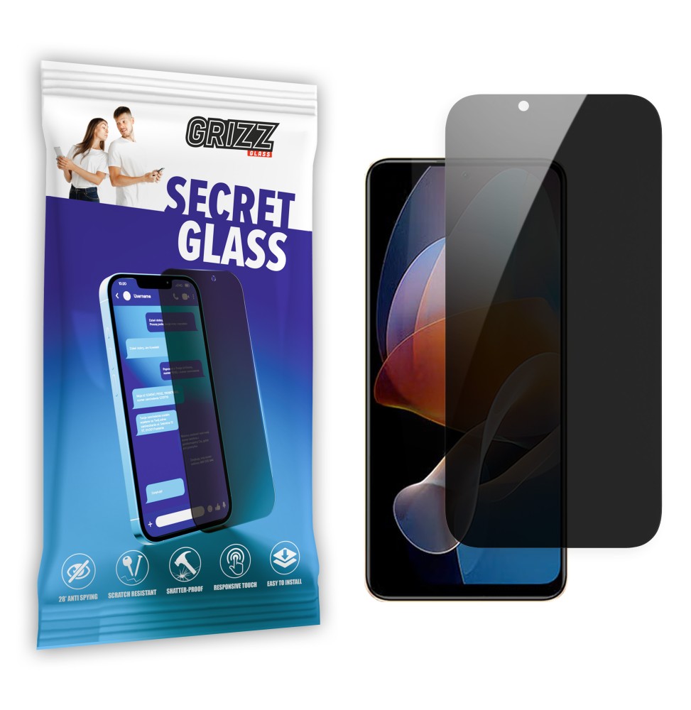 Sekretne szkło hybrydowe do Xiaomi Redmi Note 12R prywatyzujące Grizz SecretGlass